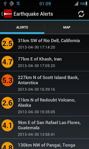 Earthquake Alerts Tracker Screenshot Image